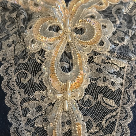 Vintage 1980s Loralie Denim Jean Mini Dress Size 10 Lace Beaded Sequins Country - Picture 6 of 10